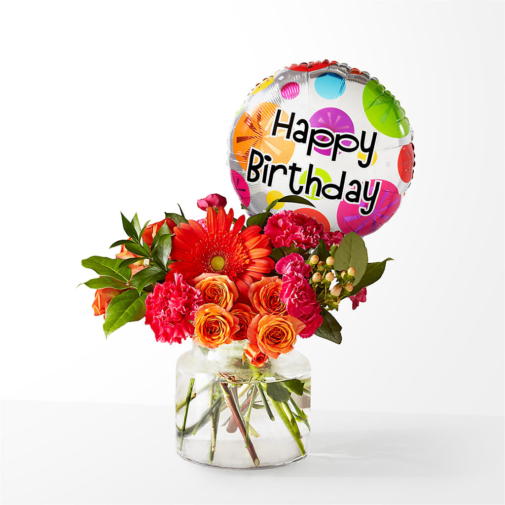 Fiesta Bouquet with Birthday Balloon – ALMENDRO'S FLOWER, Kissimmee FL