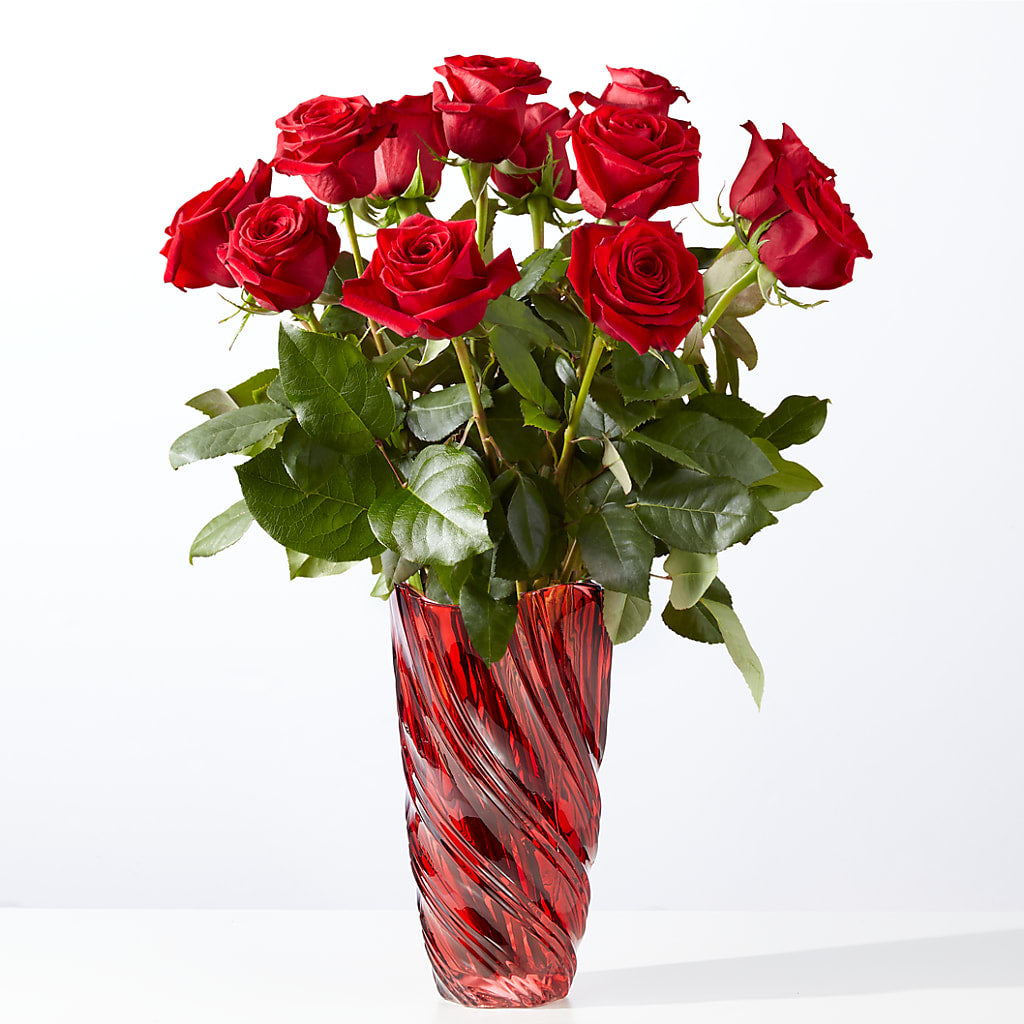 Classic Love Red Rose Bouquet with Luxe Swirl Vase – ALMENDRO'S FLOWER, Kissimmee FL