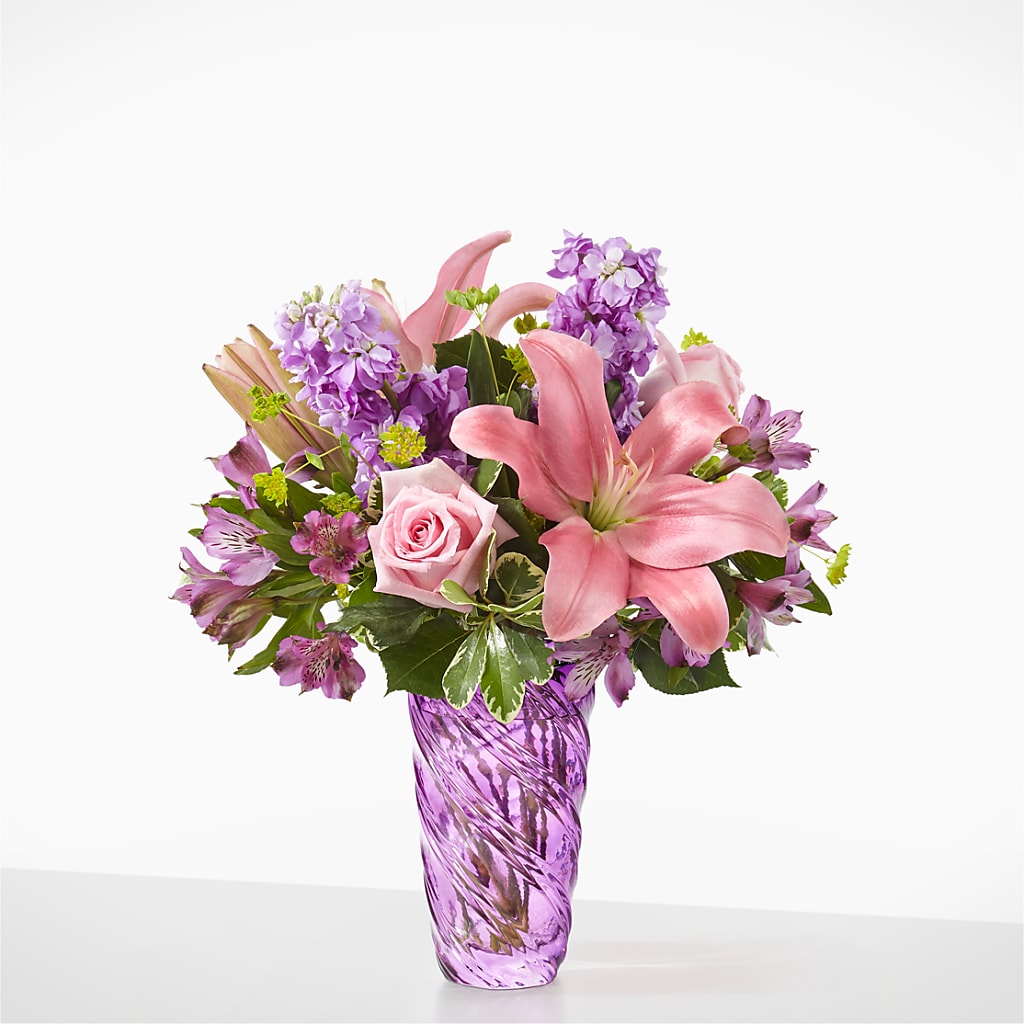 Precious Petals Bouquet with Luxe Swirl Vase – ALMENDRO'S FLOWER, Kissimmee FL
