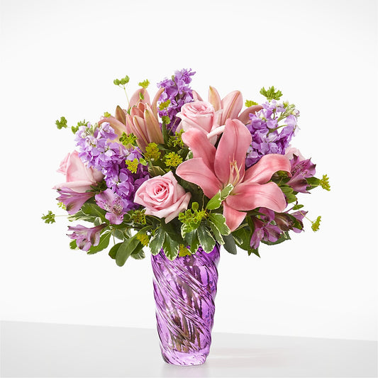 Precious Petals Bouquet with Luxe Swirl Vase – ALMENDRO'S FLOWER, Kissimmee FL